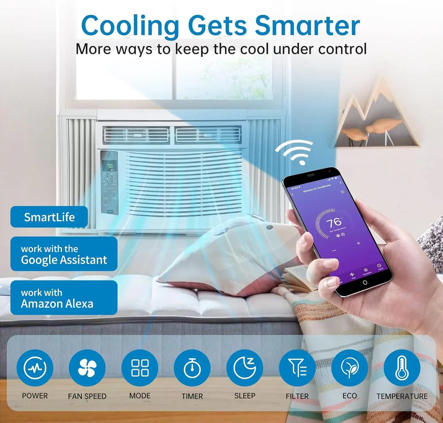 XMSJ 6000 BTU Smart Window Air Conditioner With WiFi Remote