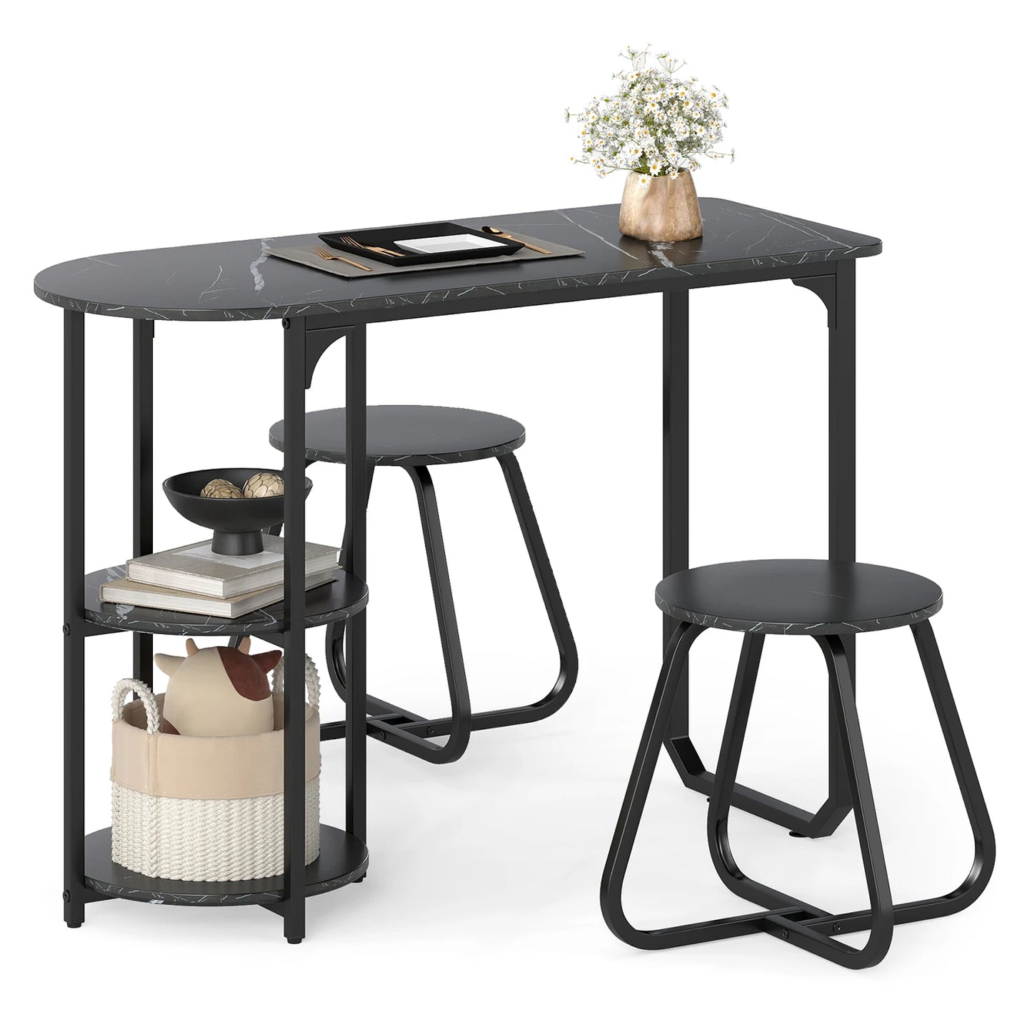 HOMASIS Rectangular Kitchen Table Set With 2 Stools