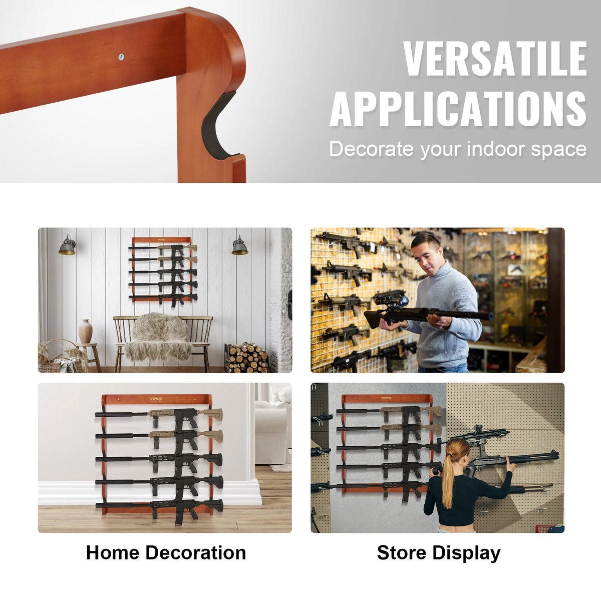 Wood Wall Mount Gun Rack Holds Five Rifles And Shotguns