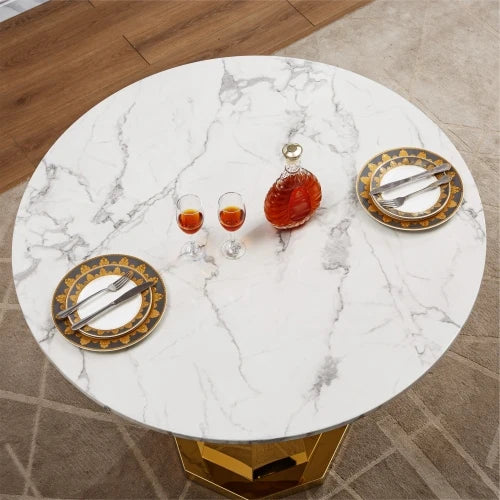 Round Marble Dining Table With High Gloss Stainless Steel Base