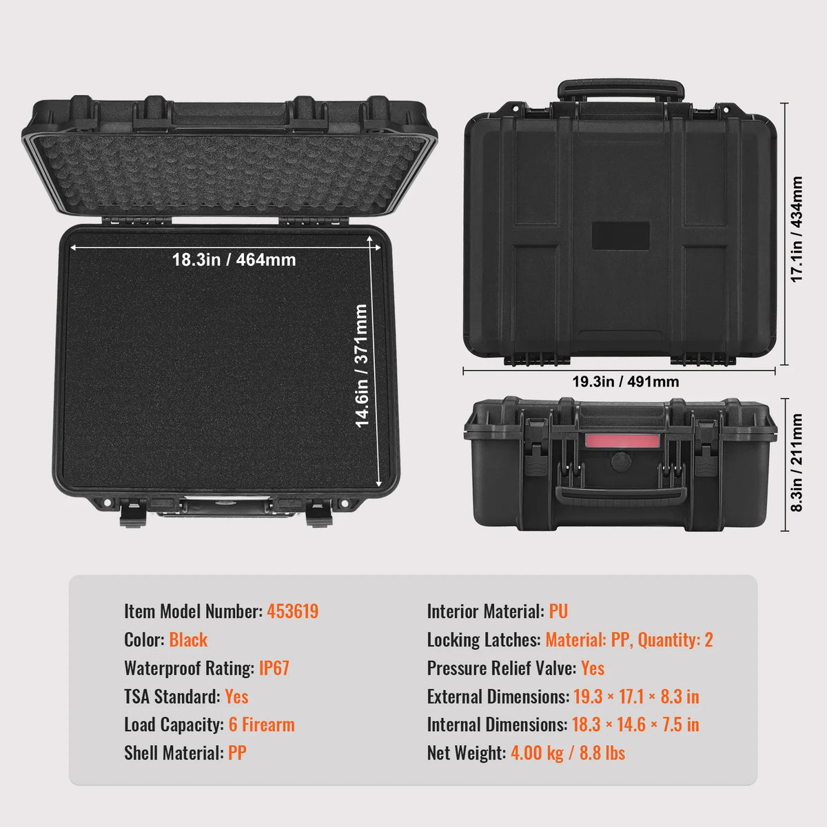 Succebuy Waterproof Hard Pistol Case With PU Foam Lining