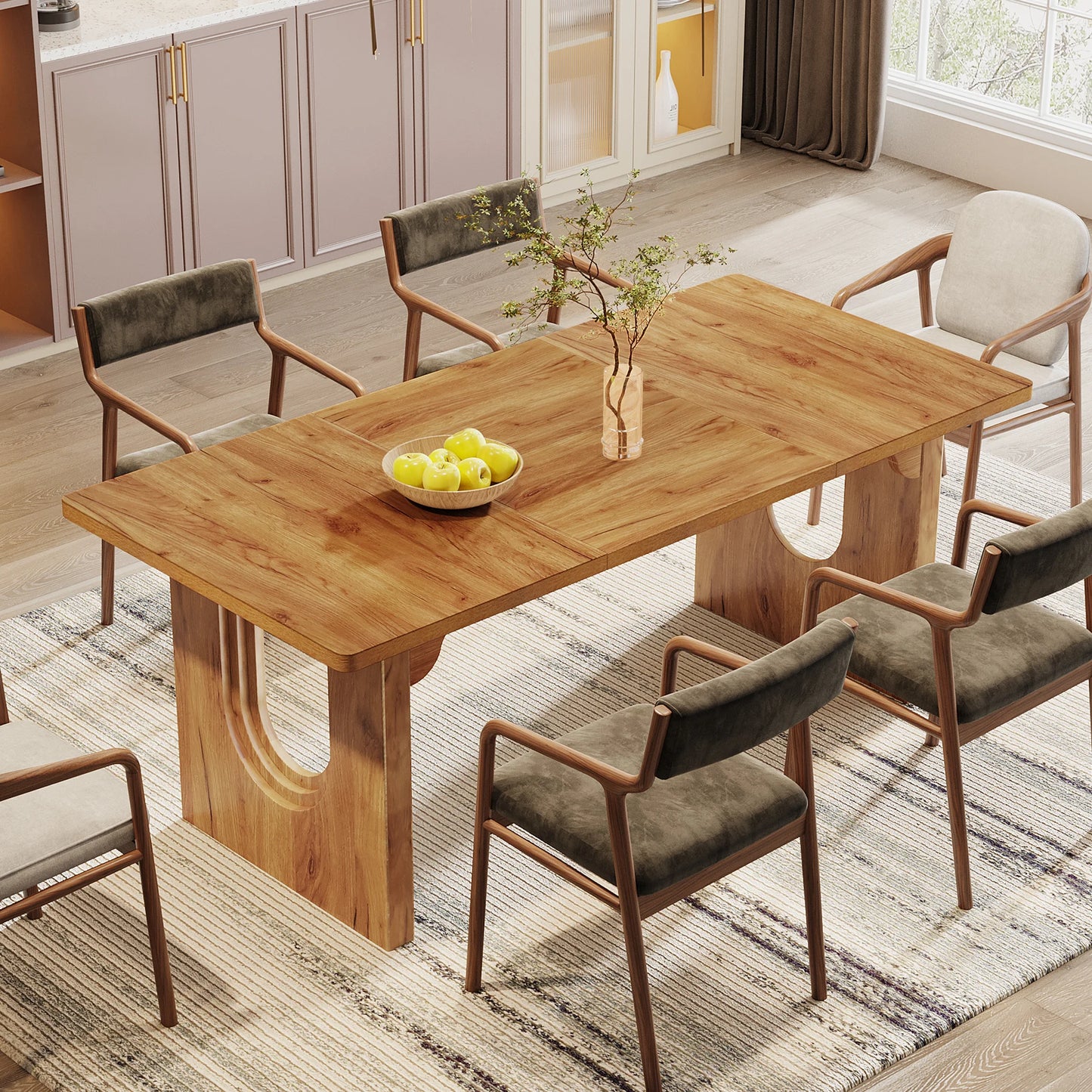 LITTLE TREE Modern Dining Table With Wood Pedestal Base
