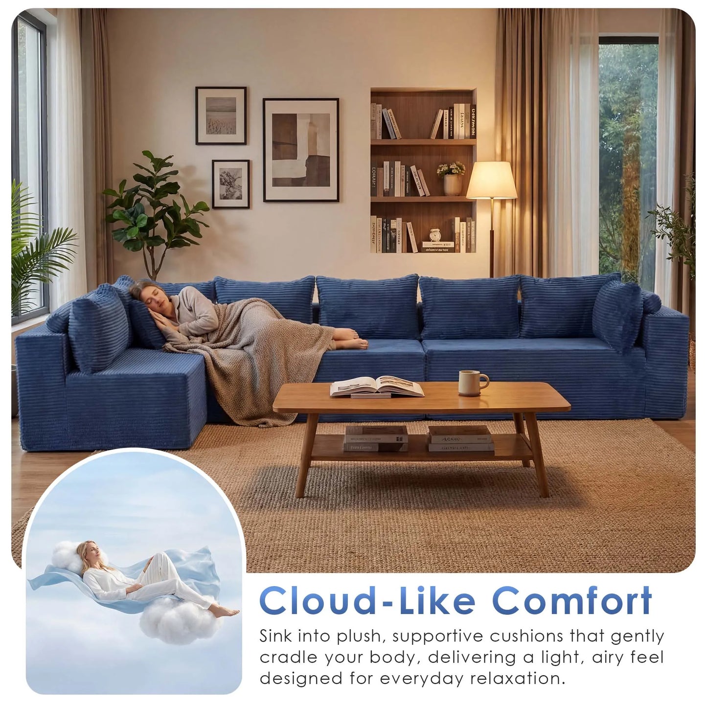 Redlife Modular Sectional Sofa With Ottoman Corduroy Upholstery