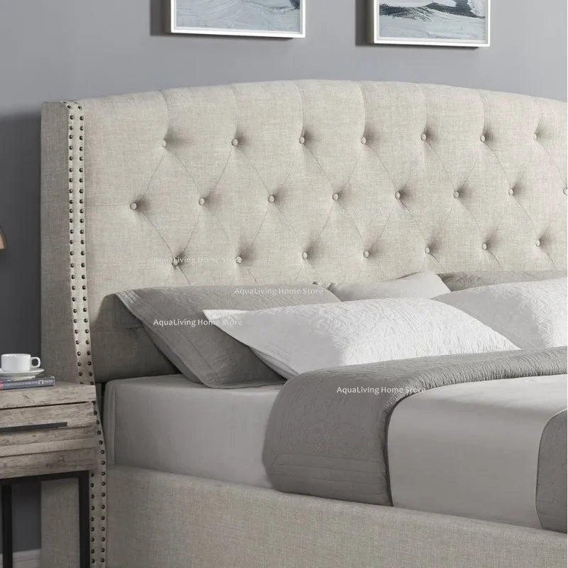 Tufted Wingback Upholstered Bedroom Furniture Set With Nightstands