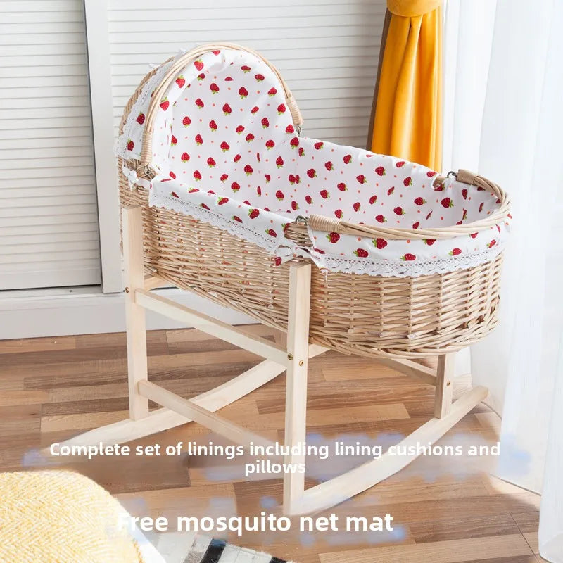 Rattan Baby Basket Portable Cradle for Newborns Foldable and Lightweight