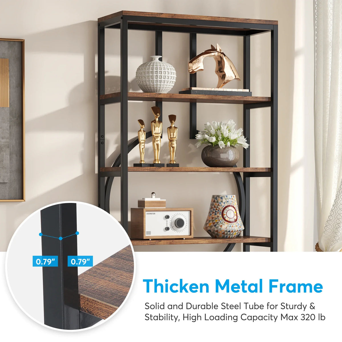 Tribesigns Industrial Bookshelf Open Shelves Metal Wood Storage Cabinet