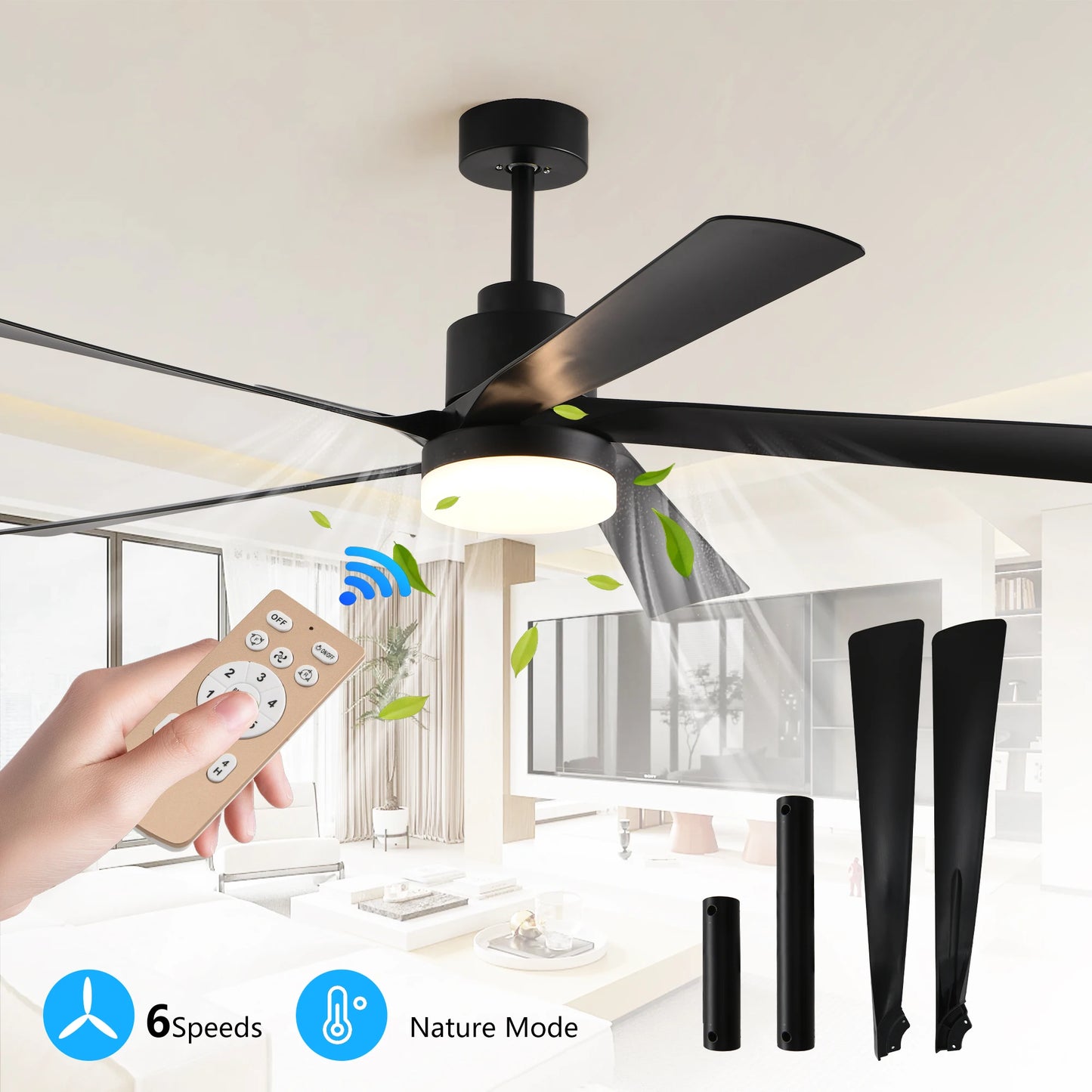 LONGREE Ceiling Fan With Light Remote Control Dimmable 6 Speed