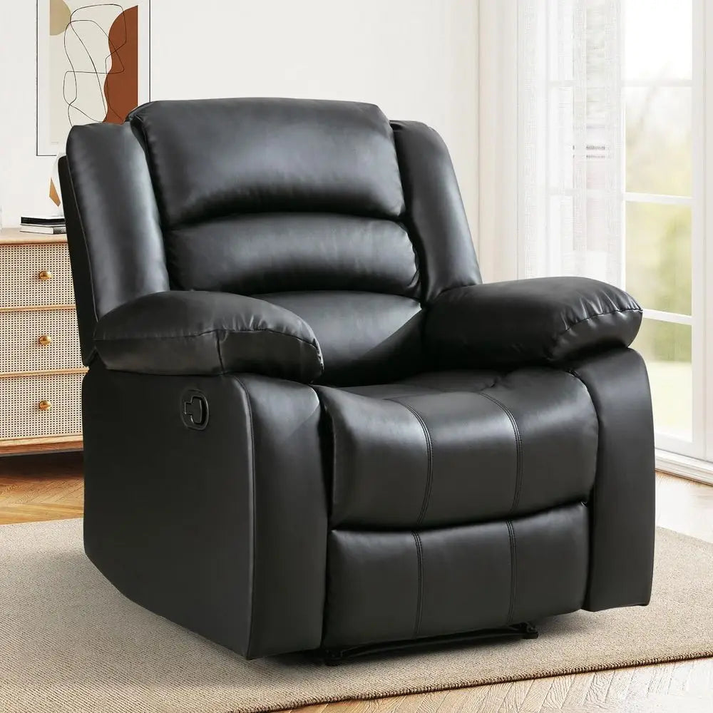 Overstuffed Arm And Back Recliner Chair With Manual Recline Leather