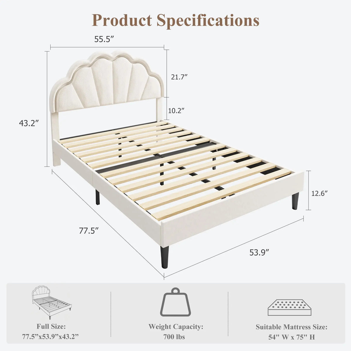 HiMISS Upholstered LED Bed Frame With Velvet Shell Headboard