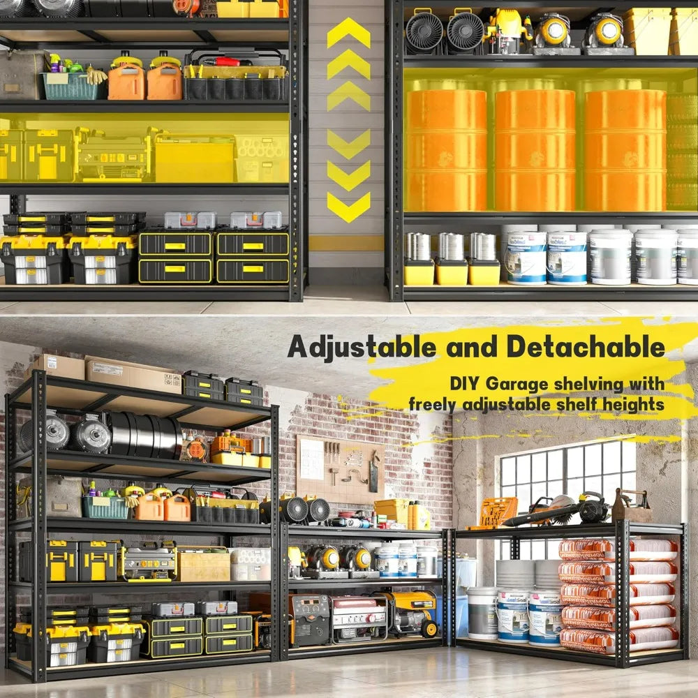 Heavy Duty Garage Shelving With Five Adjustable Metal Tiers