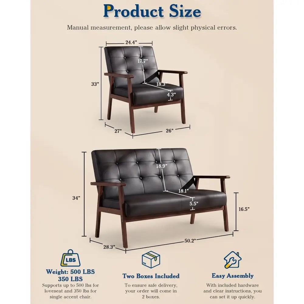 Contemporary Four Piece Leather Sofa And Loveseat Chair Set