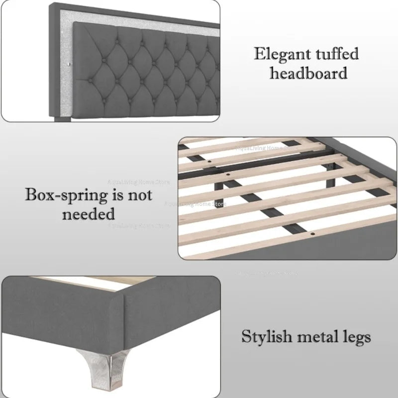 Modern Upholstered Bedroom Set With LED Platform Bed And Nightstands