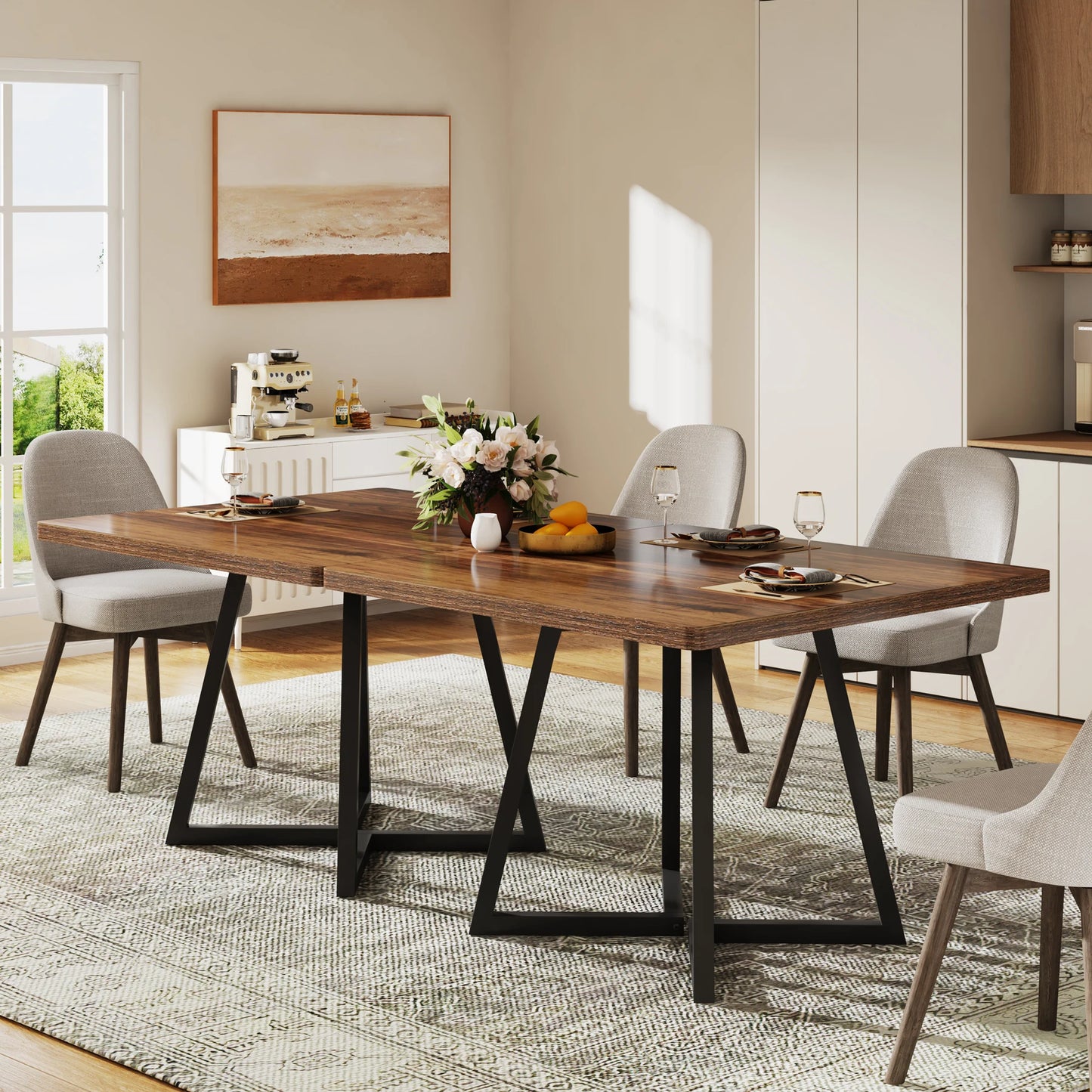 Tribesigns Industrial Wood Dining Table With Metal Base For Kitchen