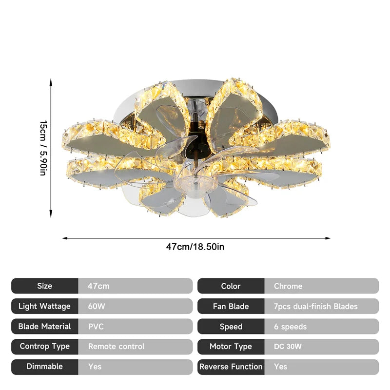 GreeLustr Retractable Crystal Ceiling Fan With Remote
