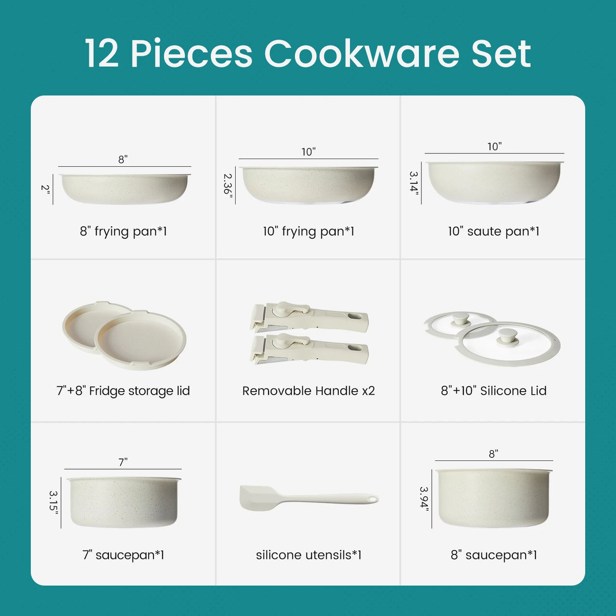 Nonstick Pots And Pans Set With Detachable Handles For Induction Cooking