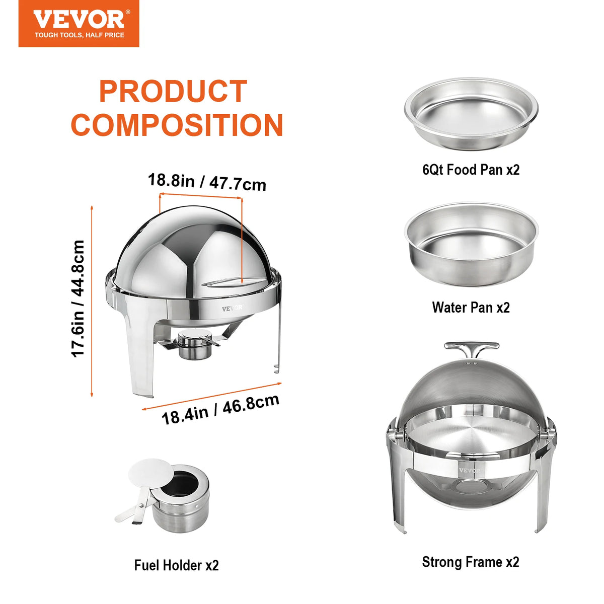 SucceBuy Roll Top Stainless Steel Chafing Dish Buffet Server Set