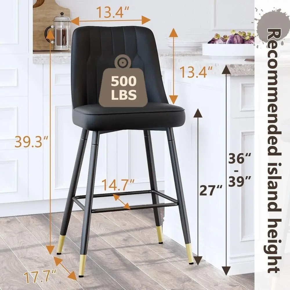 Modern Faux Leather Bar Stools With Back And Metal Frame