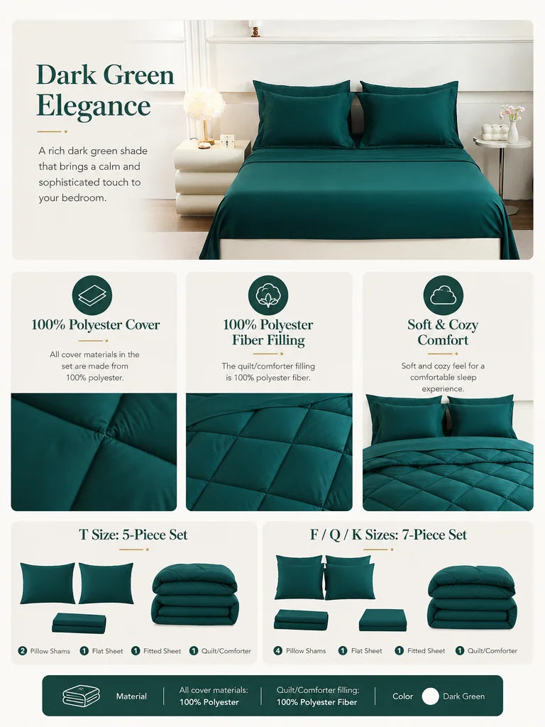 EasYum Brushed Polyester Quilted Bedding Set With Sheets