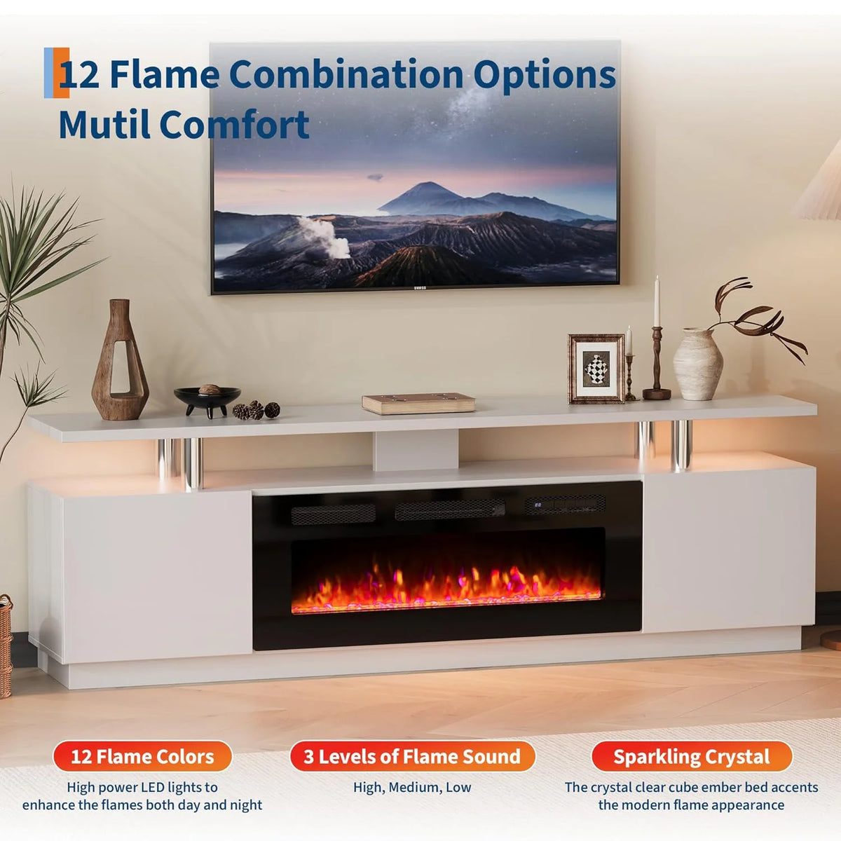 Adoolla Electric Fireplace TV Stand with Heater and LED Lights