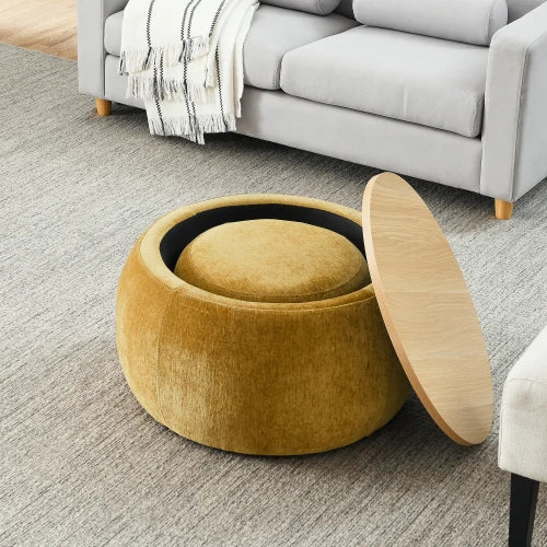 Round Storage Ottoman 2 In 1 End Table And Footstool