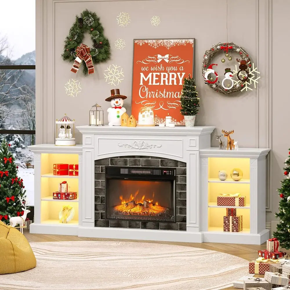 XMSJ Fireplace TV Stand Farmhouse Entertainment Center With Electric Fireplace