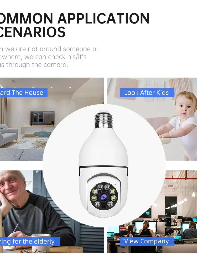 WESECUU E27 Surveillance Camera Night Vision Indoor IP Camera Zoom
