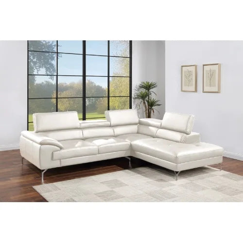 Modern Faux Leather Sectional Sofa With Metal Legs And Chaise