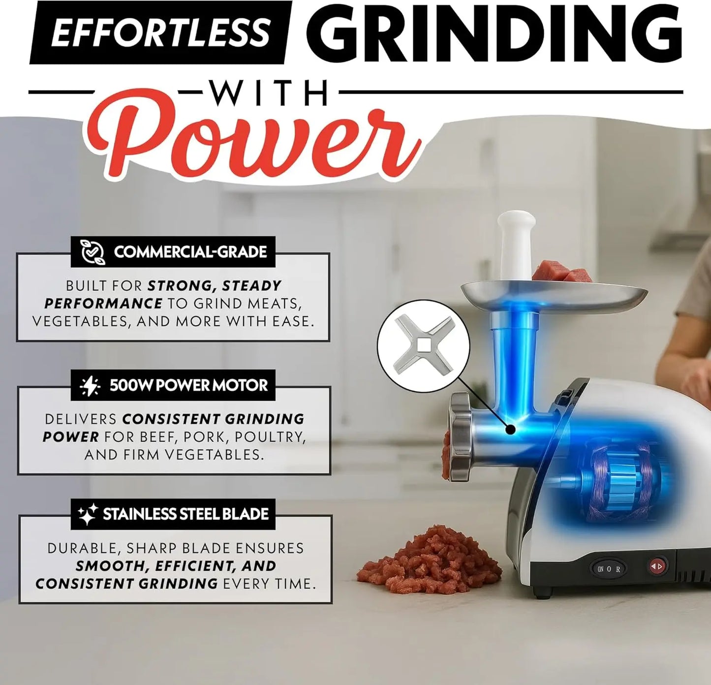 XMSJ Electric Meat Grinder 500W Commercial Grade Sausage Stuffer