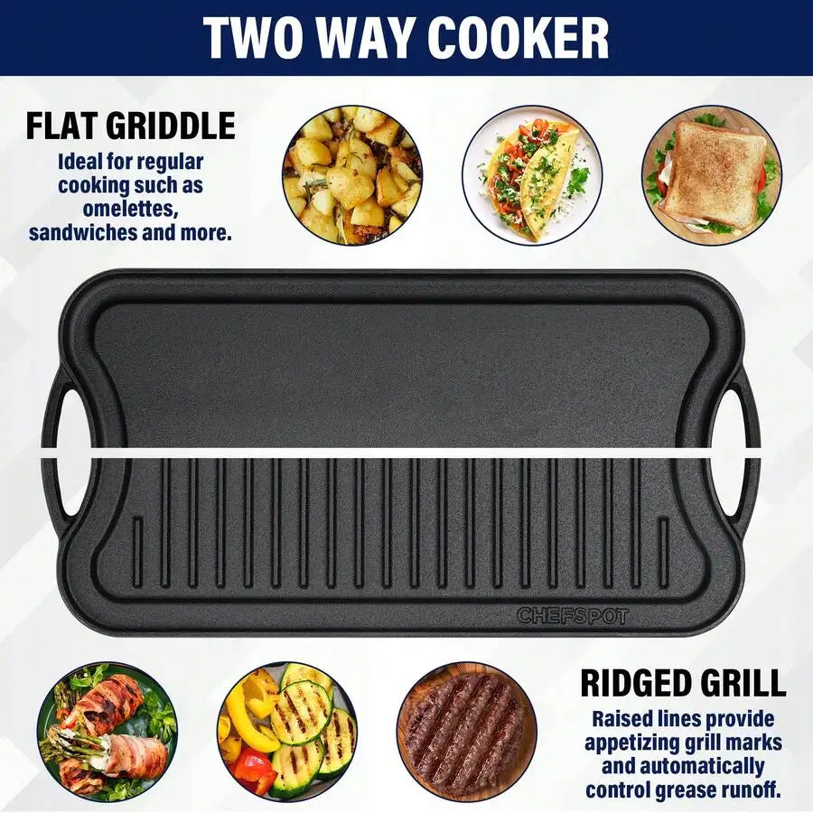 XMSJ Cast Iron Reversible Grill And Griddle Pan Preseasoned