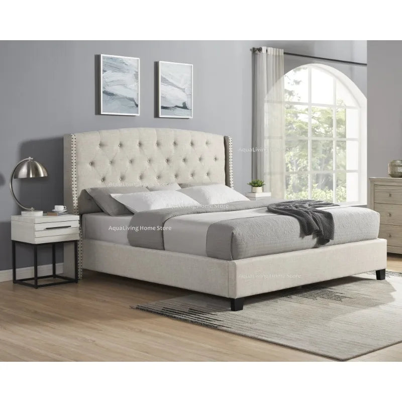 Tufted Wingback Upholstered Bedroom Furniture Set With Nightstands