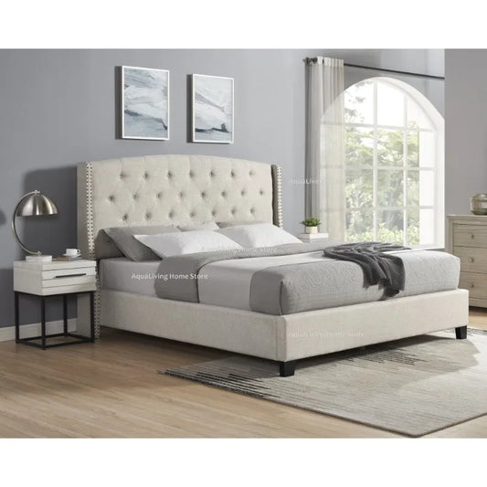 Tufted Wingback Upholstered Bedroom Furniture Set With Nightstands
