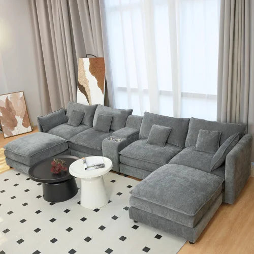 U Shaped Cloud Sofa With Storage Box And Cup Holder