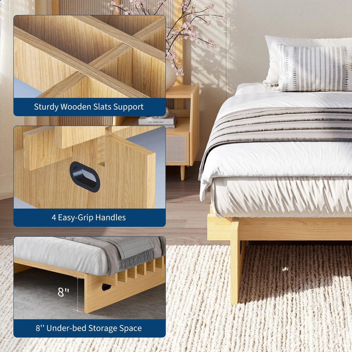 HiMISS Wood Platform Bed Frame Low Profile No Box Spring