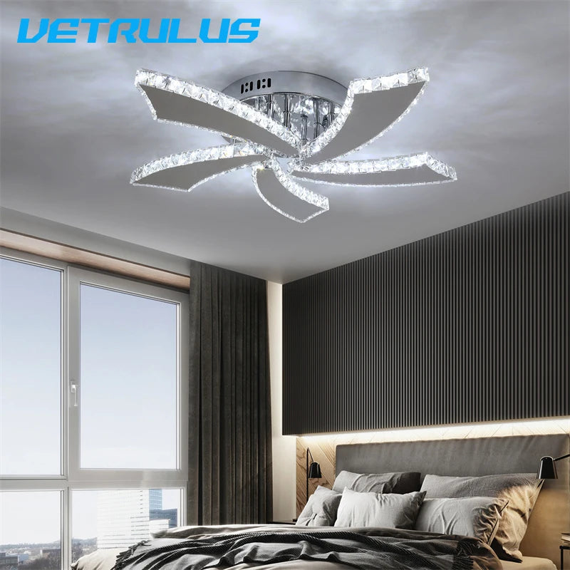 VETRULUS Modern Crystal LED Ceiling Fan Chandelier Smart Remote