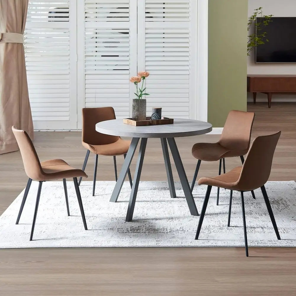 Faux Leather Dining Chairs With Cushioned Seats And Metal Legs