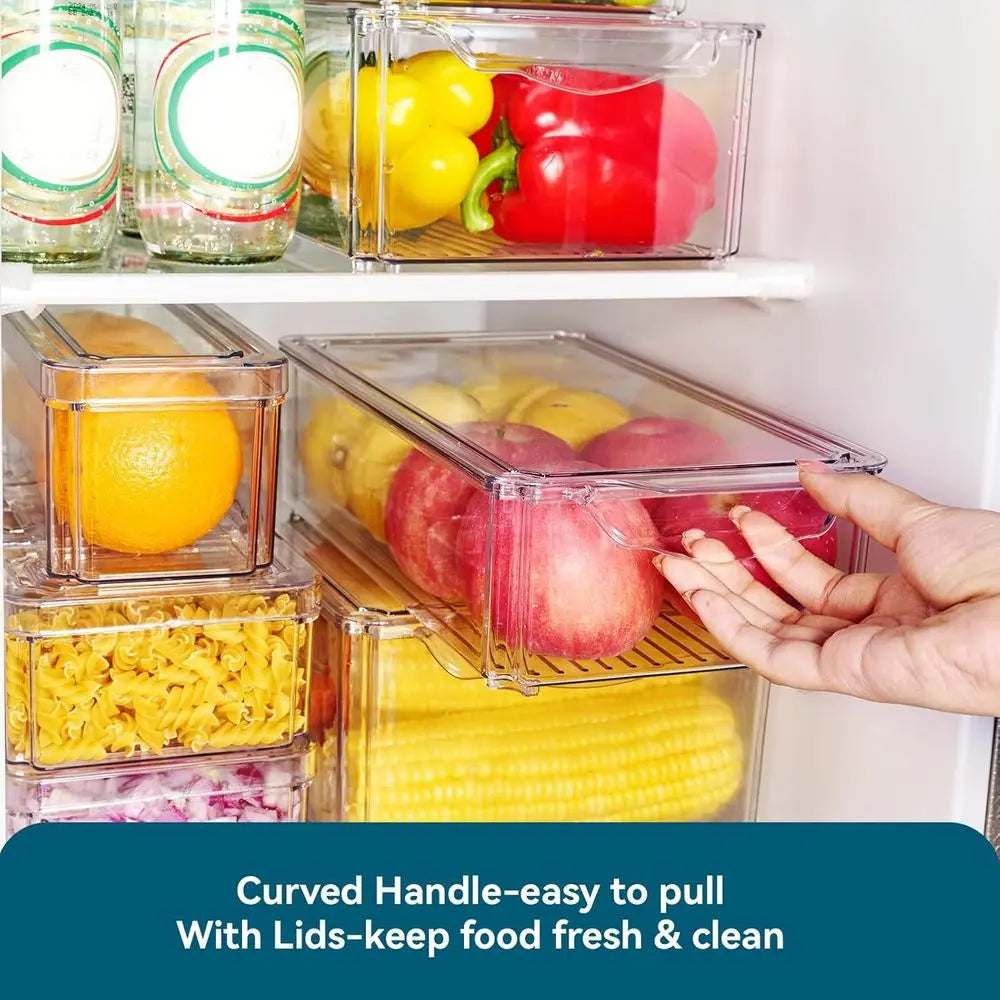 Refrigerator Organizer Bins Set with Stackable Lids