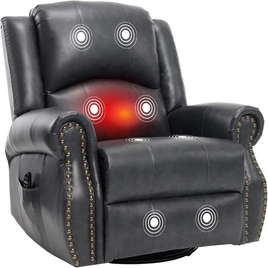 Breathable Leather Swivel Rocking Recliner Chair With Heat Massage