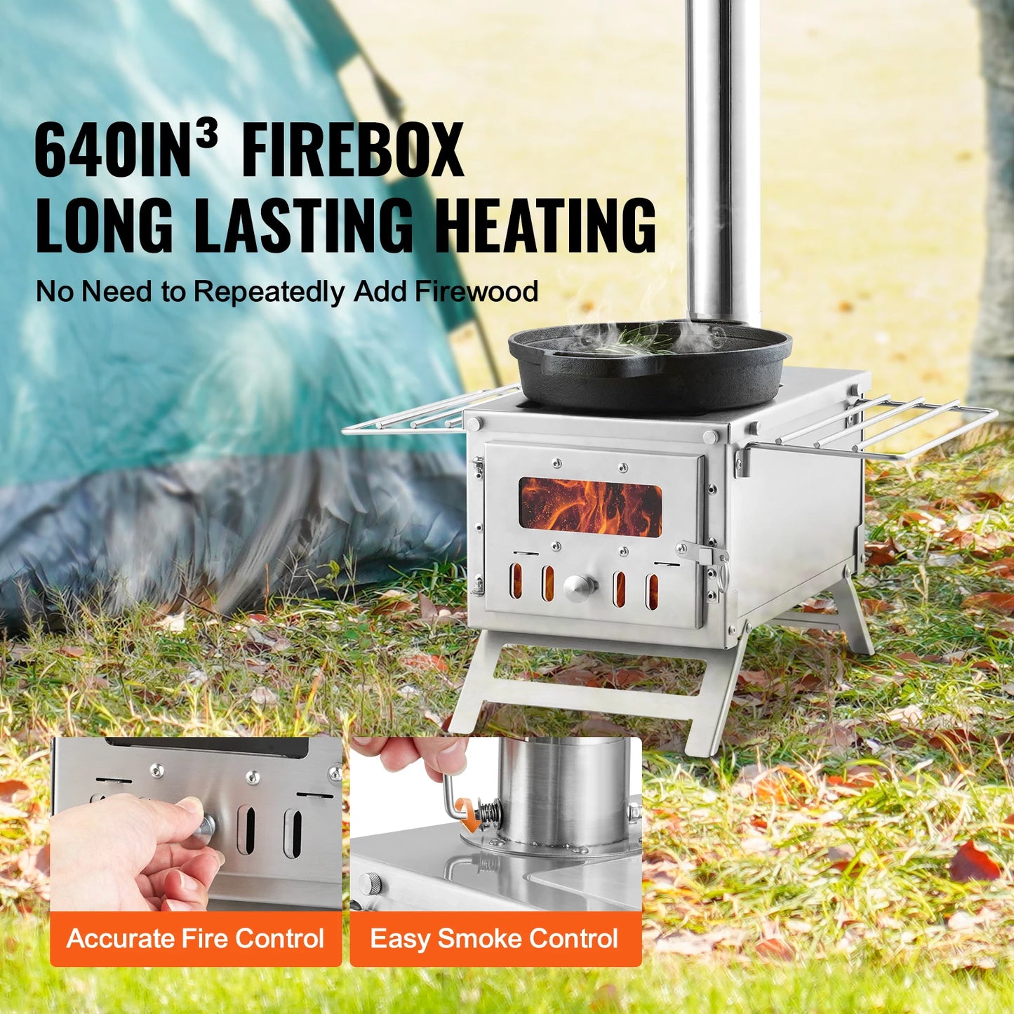 SucceBuy Wood Stove For Camping Portable Tent Stove With Chimney