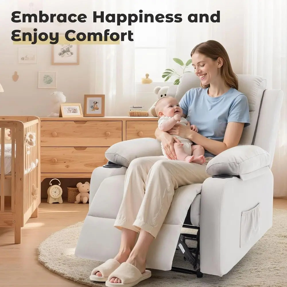 Manual Recliner Chair With Adjustable Backrest And Cup Holders