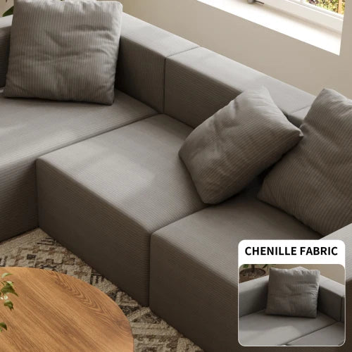 L-Shaped Modular Sofa with Movable Ottoman for Living Room