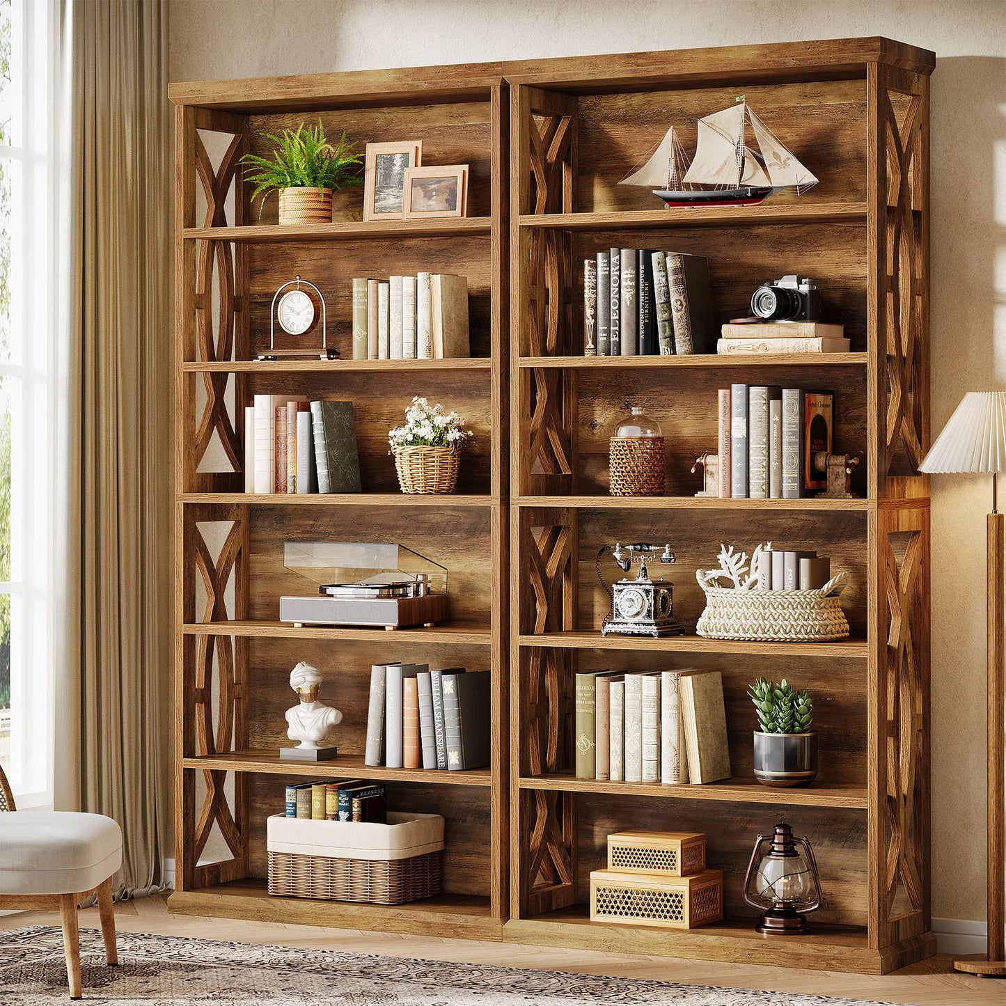 Tribesigns 6 Tier Wood Freestanding Bookshelf Industrial Display