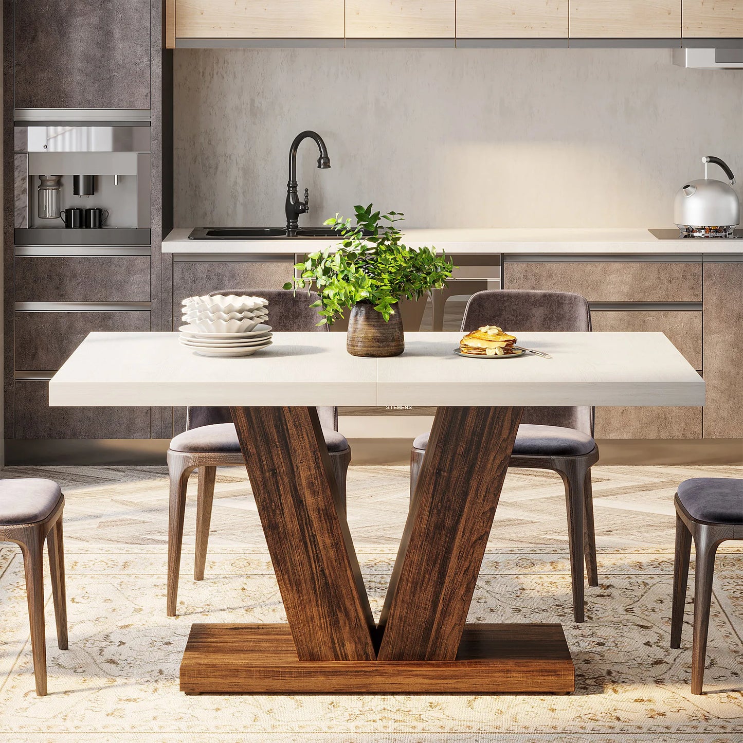 Tribesigns Dining Table Farmhouse Wood Pedestal For 4 To 6
