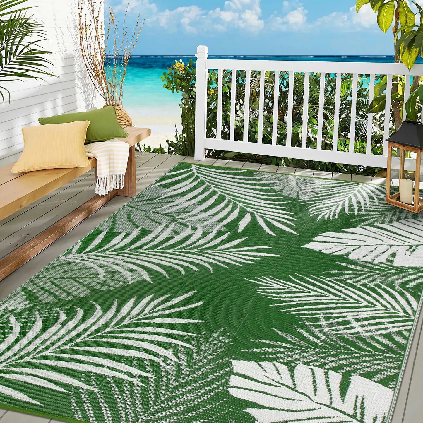 Waterproof Outdoor Polypropylene Rug Leaves Pattern Recycled For Patio