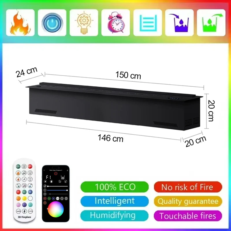 AFLYEVER Electric Water Mist Fireplace Remote Control 3D Flame Humidifier