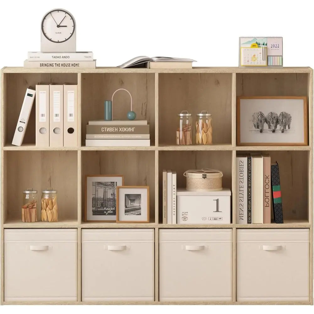 12 Cube Wooden Storage Organizer With Reversible Shelves And Back Panel