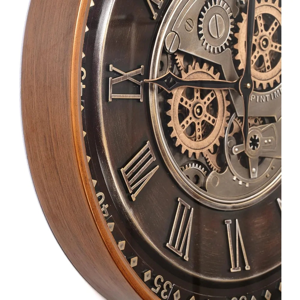 Industrial Steampunk Wall Clock With Moving Gears Antique Metal