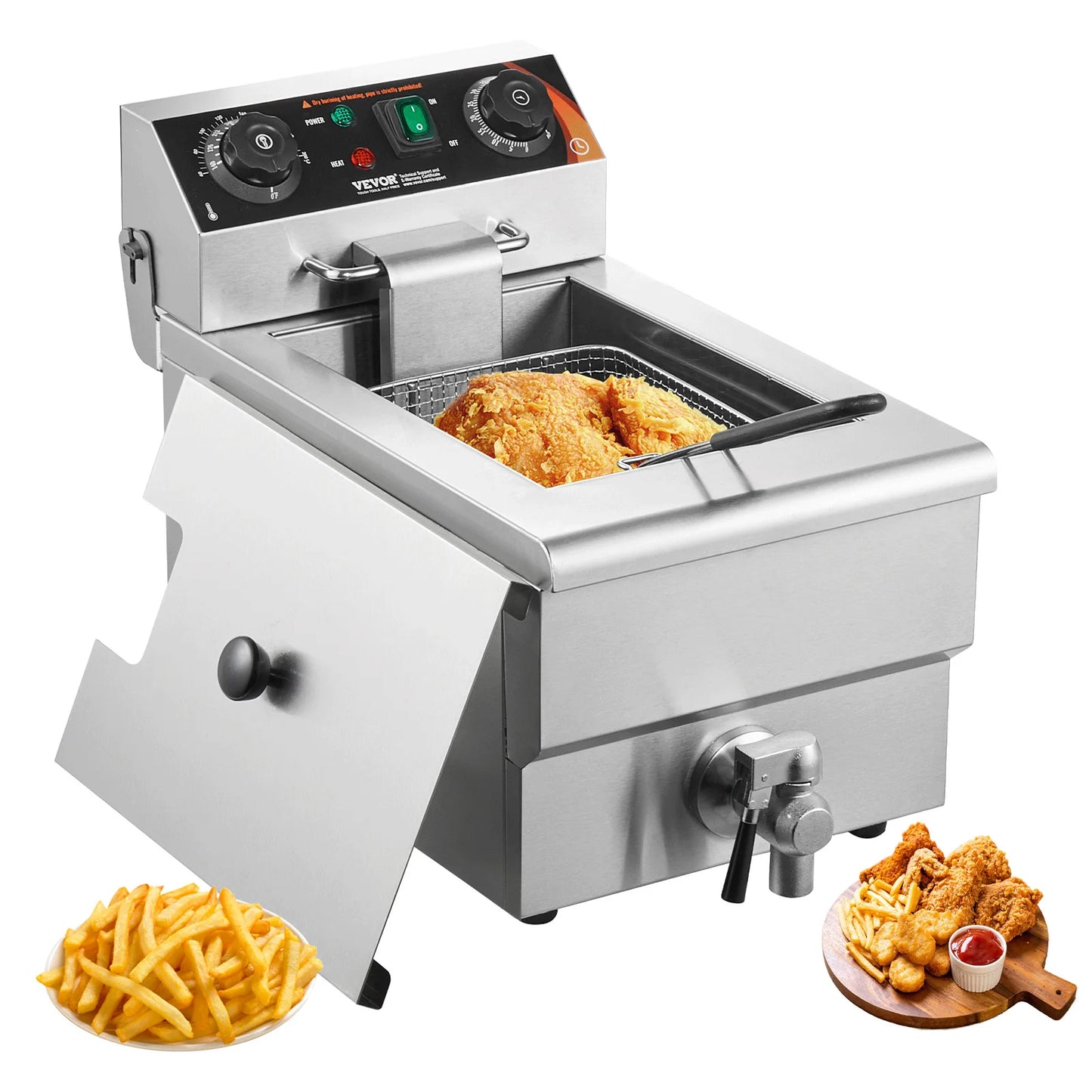 SucceBuy Commercial Electric Countertop Deep Fryer With Time Temp Control