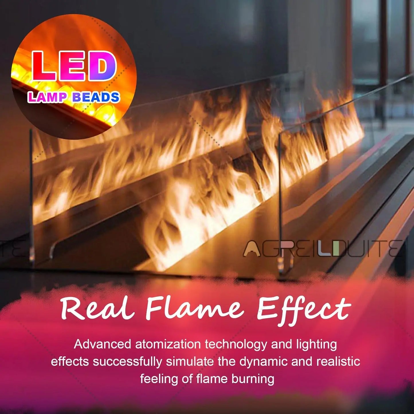 AFLYEVER Electric Water Mist Fireplace Remote Control 3D Flame Humidifier