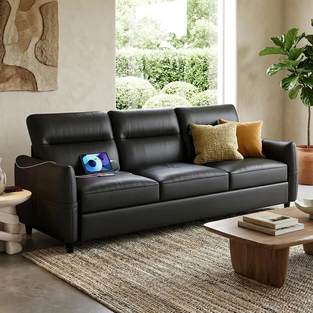 Leather Loveseat and Accent Chair Set Mid Century Modern Furniture