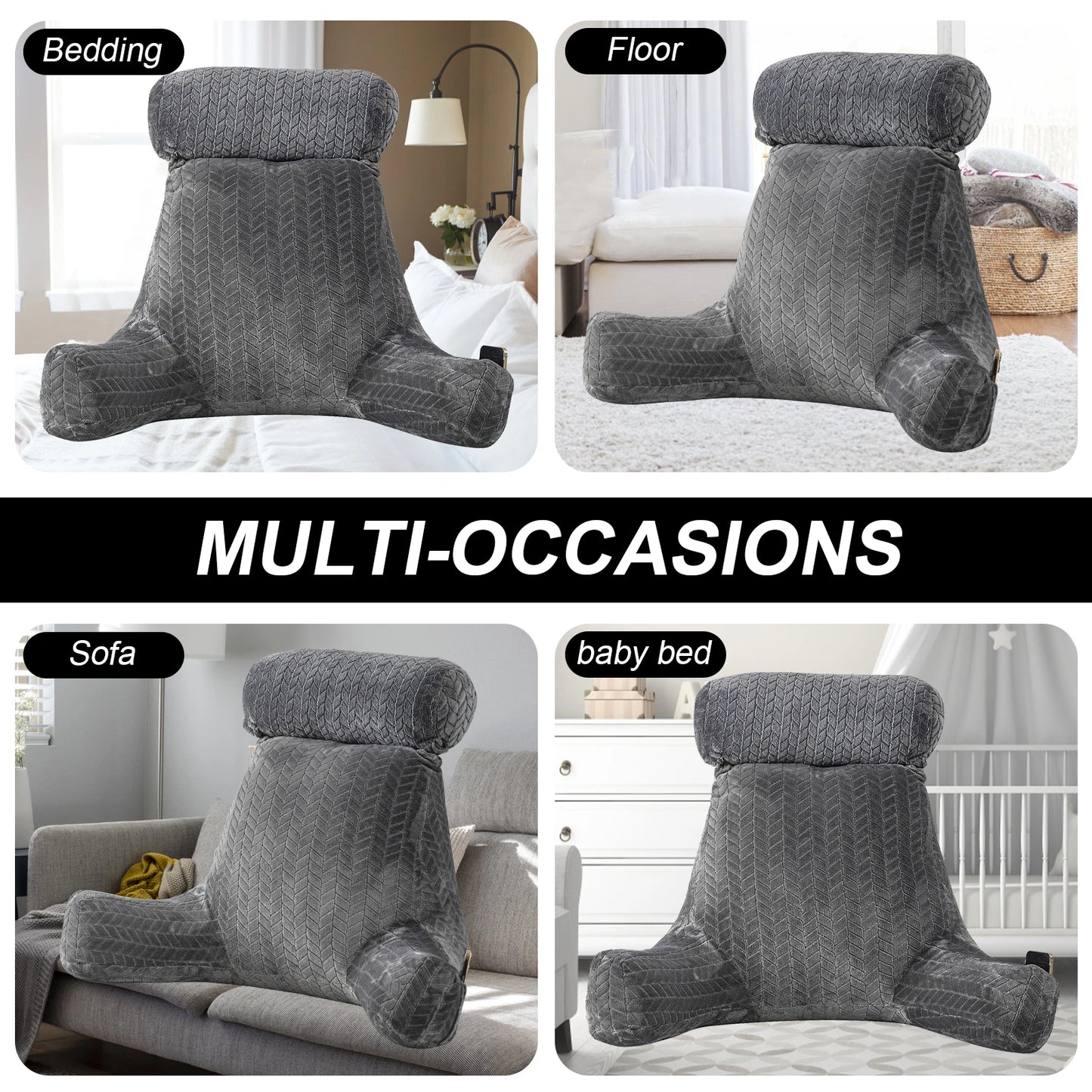 Bed Rest Reading Pillow With Arms For Backrest Support And Neck Roll